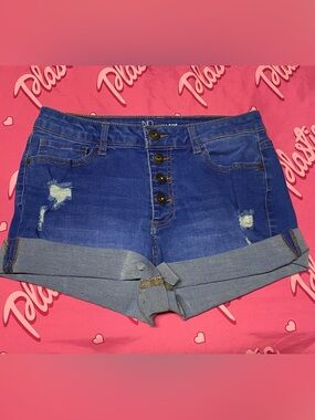 EUC NoBo No Boundaries Denim Blue Jean Crop Cuffed Shorty Short Shorts Bottoms